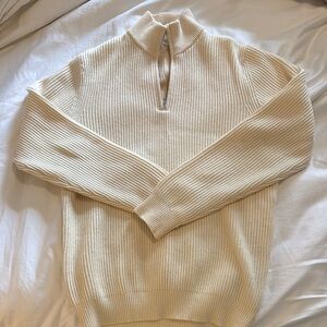 Cream MENS Ribbed Half-Zip Sweater